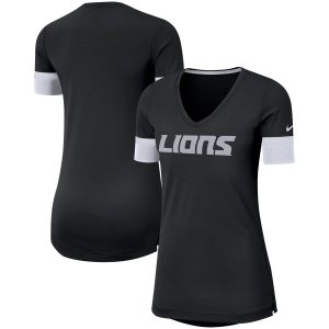 Women’s Detroit Lions Nike Black/White Performance Fan V-Neck T-Shirt