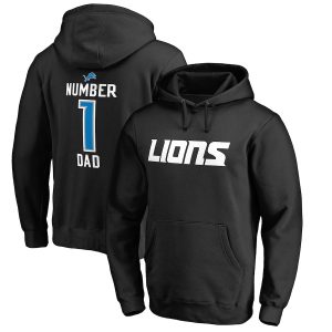 Men’s Detroit Lions NFL Pro Line Black Number 1 Dad Pullover Hoodie
